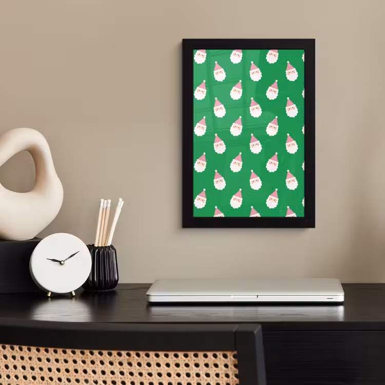Poster met lijst - Kerstman - Kerst - Roze - Groen — 3