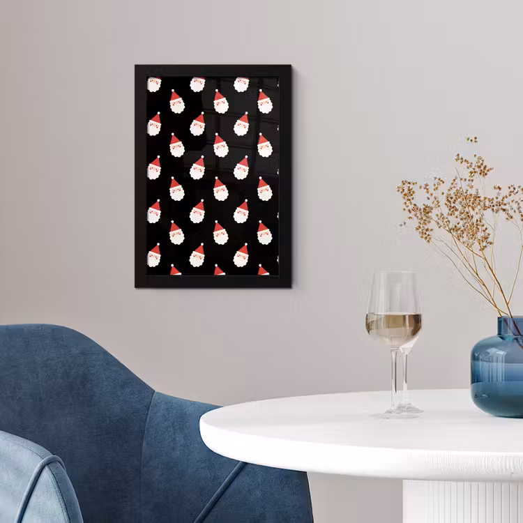 Poster met lijst - Kerstman - Kerst - Zwart — 2