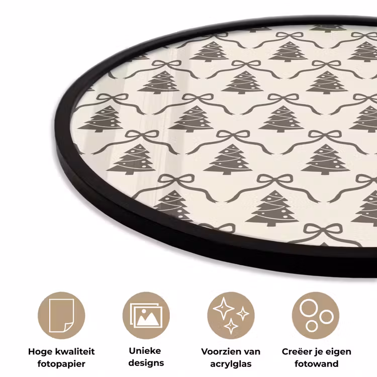 Ronde fotolijst - Kerst - Taupe - Crème - Strik — 2
