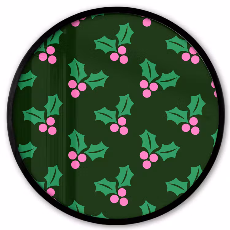 Ronde fotolijst - Hulst - Groen - Roze - Kerst — 1