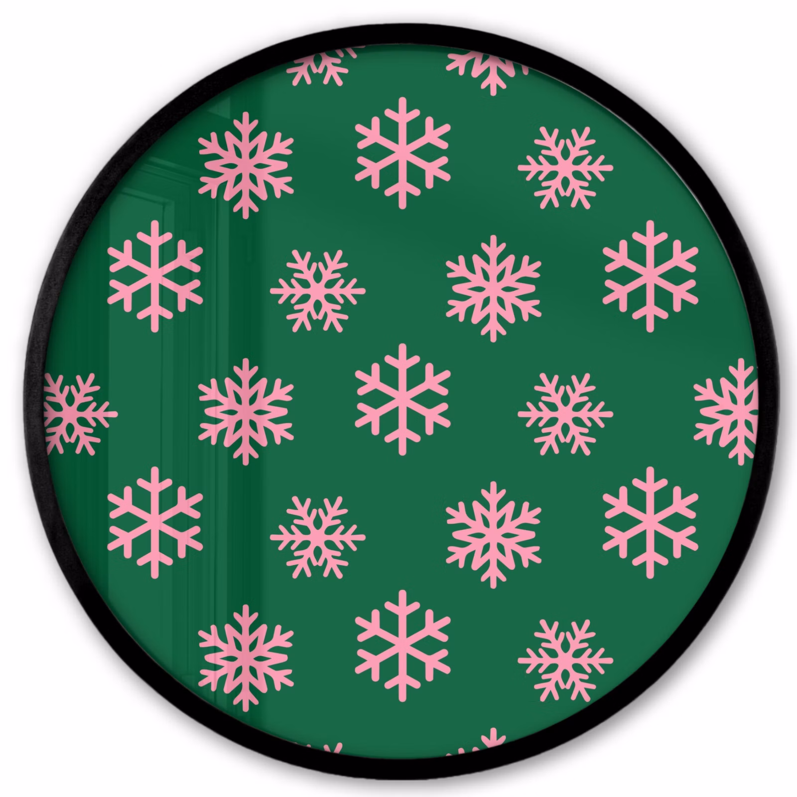 Ronde fotolijst - Sneeuwvlok - Groen - Roze - Kerst — 1
