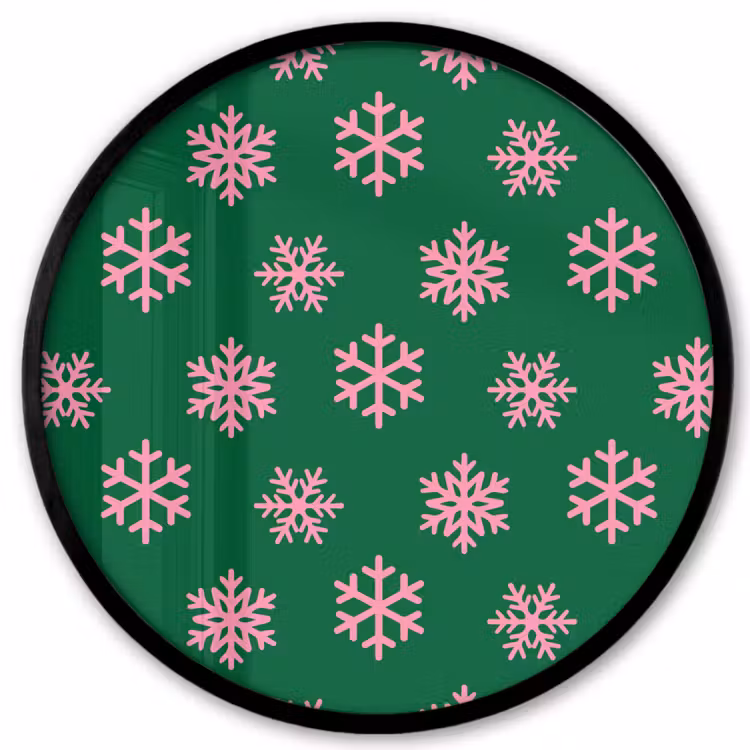 Ronde fotolijst - Sneeuwvlok - Groen - Roze - Kerst — 1