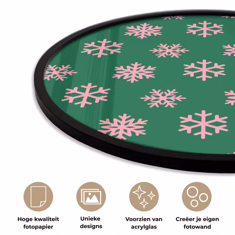 Ronde fotolijst - Sneeuwvlok - Groen - Roze - Kerst — 2