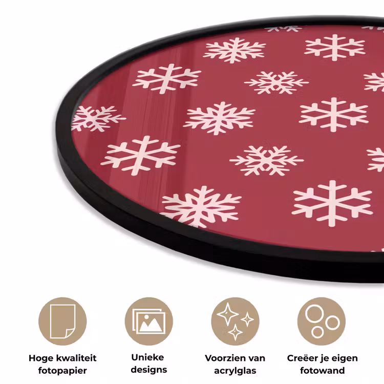 Ronde fotolijst - Sneeuwvlok - Rood - Roze - Kerst — 2