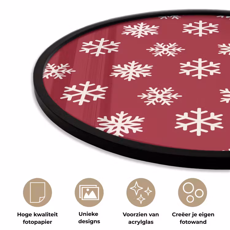 Ronde fotolijst - Sneeuwvlok - Rood - Wit - Kerst — 2