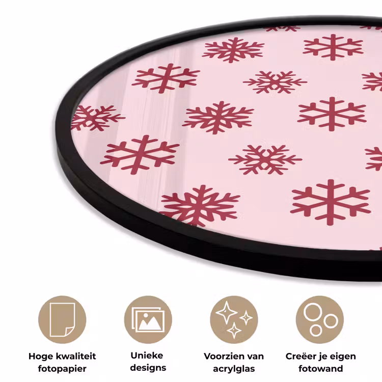 Ronde fotolijst - Sneeuwvlok - Roze - Rood - Kerst — 2
