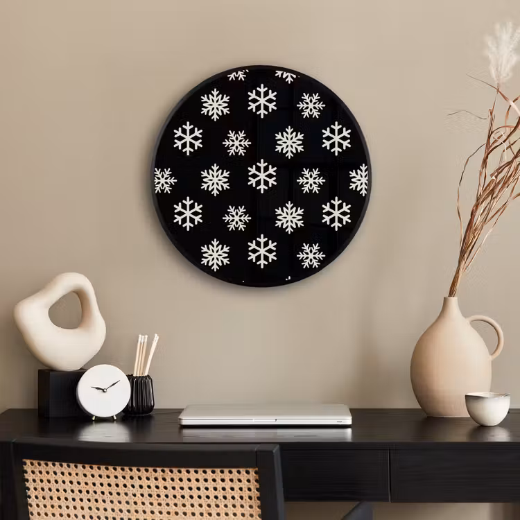 Ronde fotolijst - Sneeuwvlok - Zwart - Wit - Kerst — 3