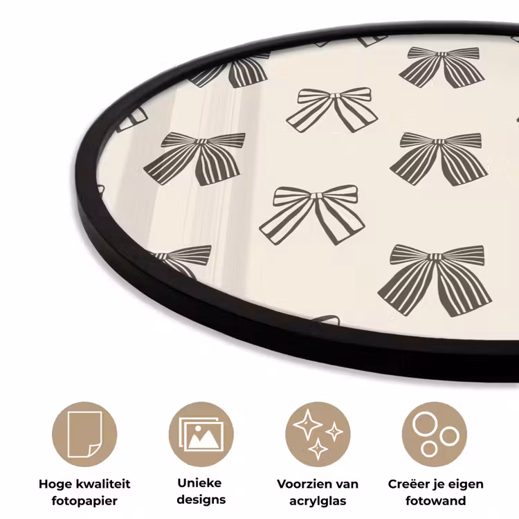 Ronde fotolijst - Strikken - Kerst - Crème - Zwart — 2