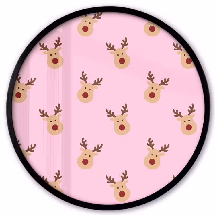 Ronde fotolijst - Rendieren - Kerst - Roze — 1