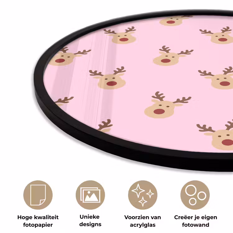 Ronde fotolijst - Rendieren - Kerst - Roze — 2