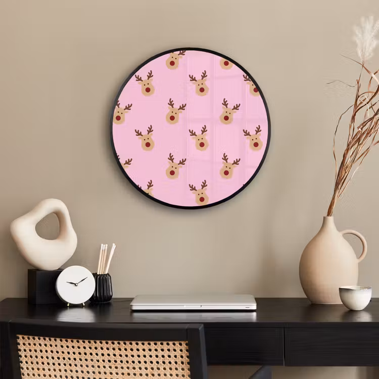 Ronde fotolijst - Rendieren - Kerst - Roze — 3