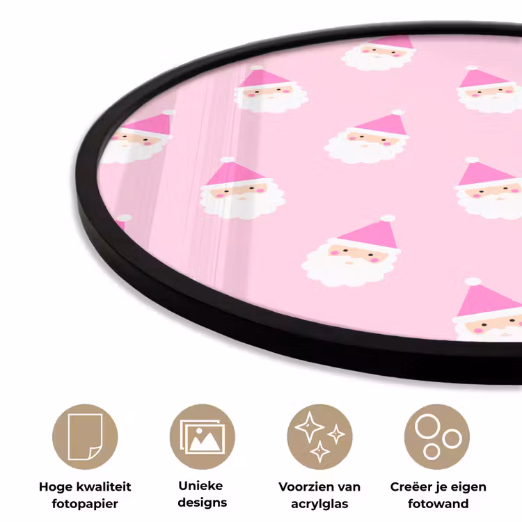 Ronde fotolijst - Kerstman - Kerst - Roze - Pastel — 2