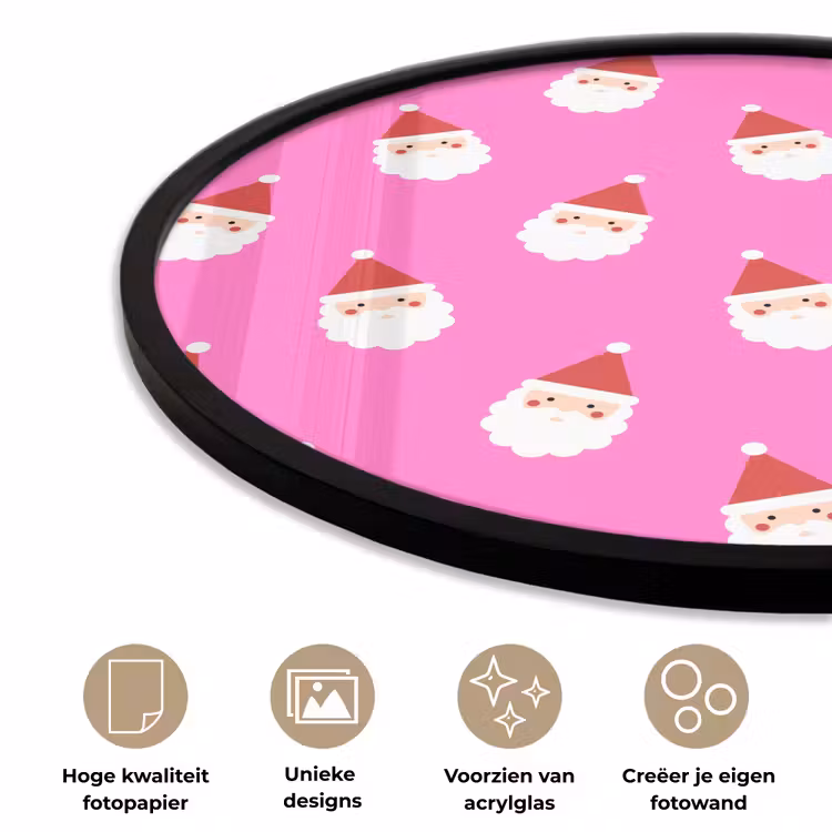 Ronde fotolijst - Kerstman - Kerst - Roze - Rood — 2