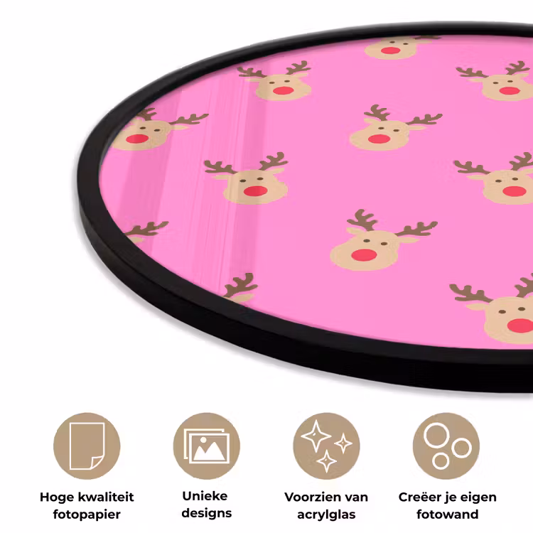 Ronde fotolijst - Rendieren - Kerst - Neon - Roze — 2