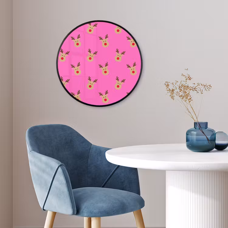 Ronde fotolijst - Rendieren - Kerst - Neon - Roze — 4