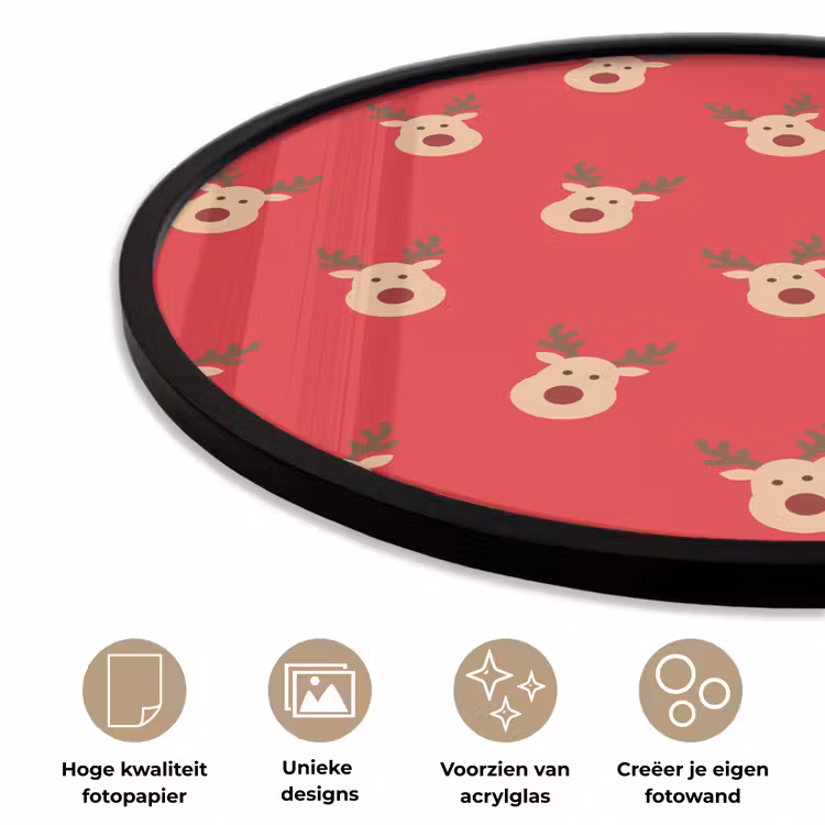 Ronde fotolijst - Rendieren - Kerst - Rood — 2