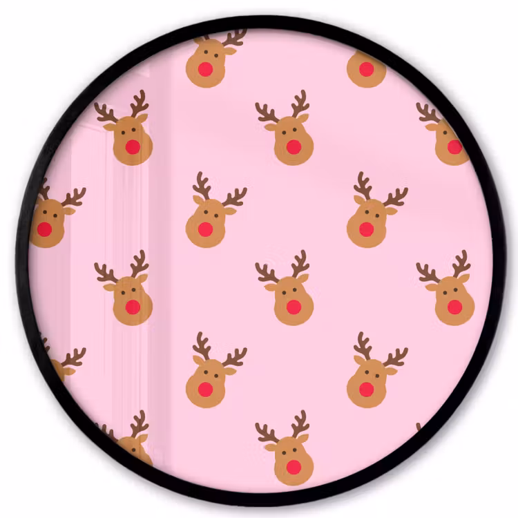 Ronde fotolijst - Rendieren - Kerst - Roze - Rood — 1