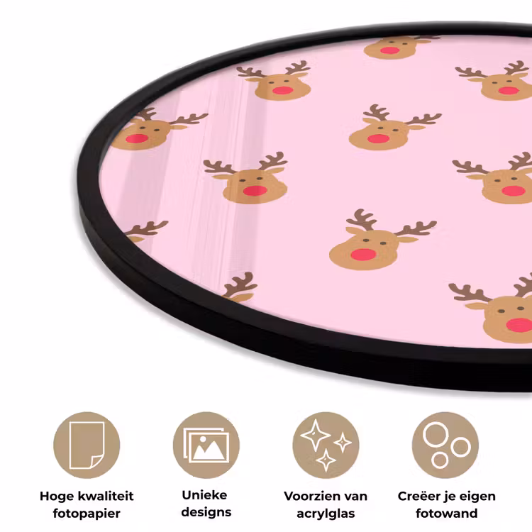 Ronde fotolijst - Rendieren - Kerst - Roze - Rood — 2