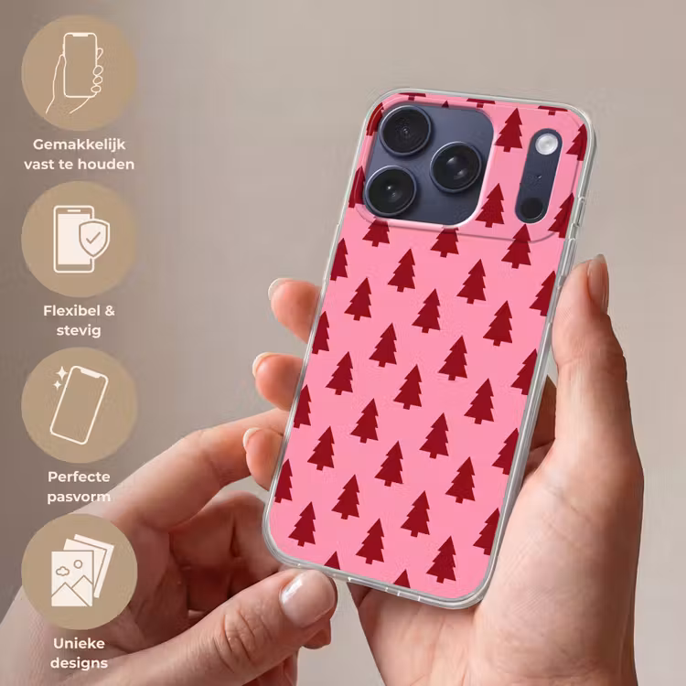 Telefoonhoesje - Kerstboom - Rood - Roze — 4
