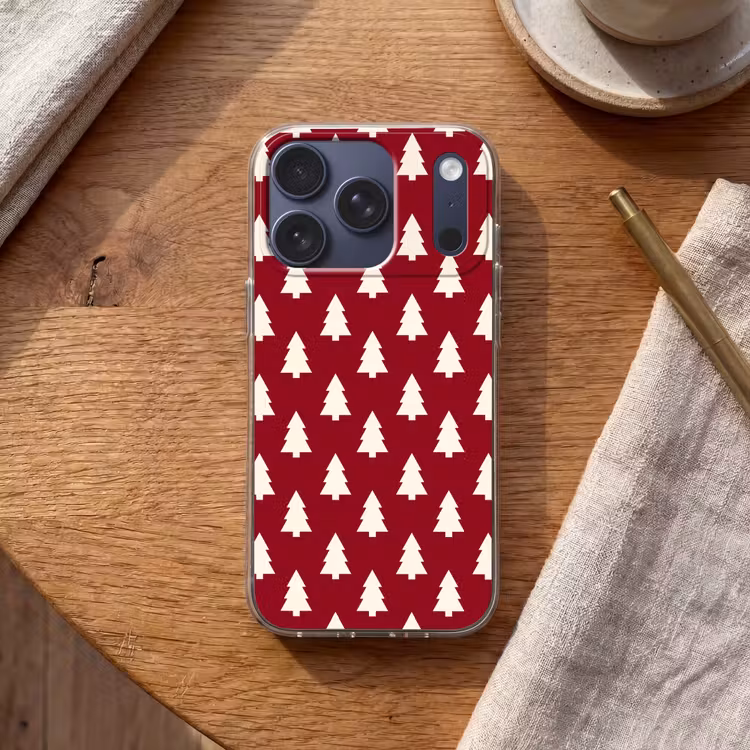 Telefoonhoesje - Kerstboom - Rood - Wit — 2