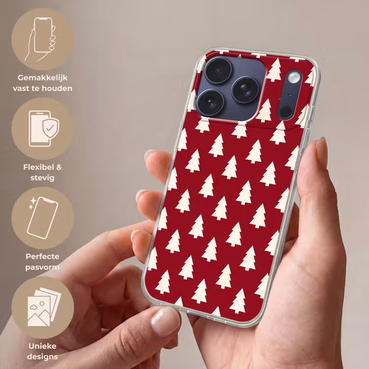 Telefoonhoesje - Kerstboom - Rood - Wit — 4