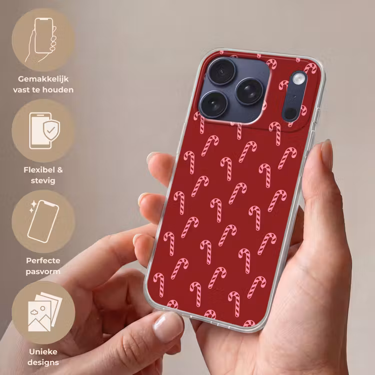 Telefoonhoesje - Kerst - Burgundy - Roze - Zuurstok — 4