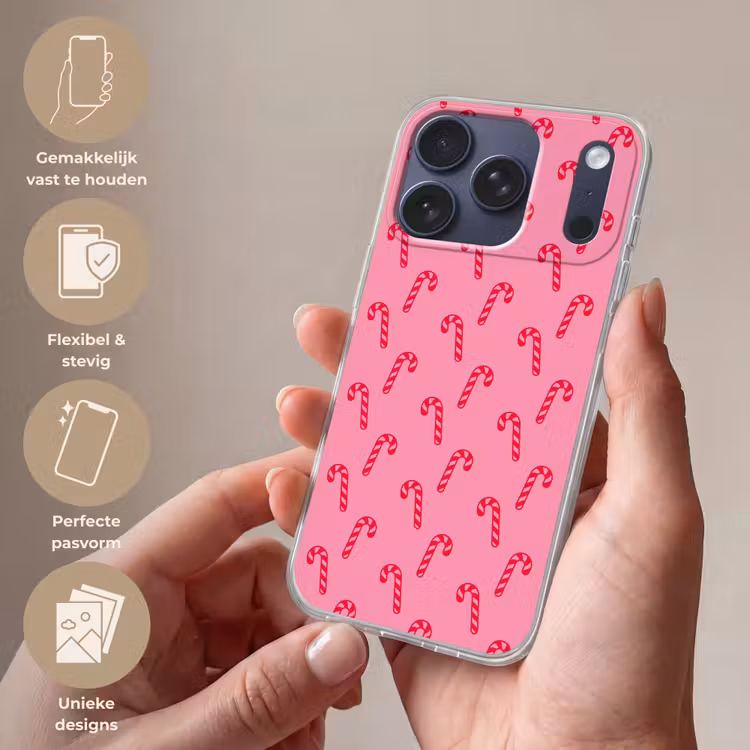Telefoonhoesje - Kerst - Rood - Roze - Zuurstok — 4