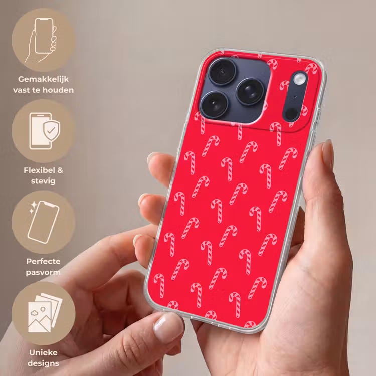 Telefoonhoesje - Kerst - Roze - Rood - Zuurstok — 4