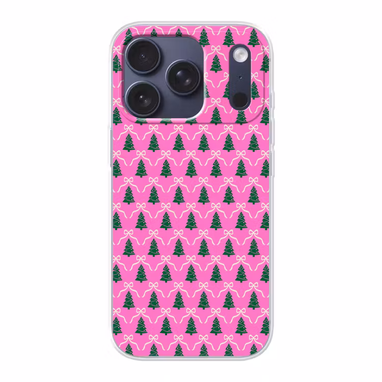 Telefoonhoesje - Kerst - Roze - Wit - Strik — 1