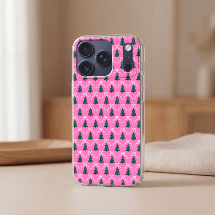 Telefoonhoesje - Kerst - Roze - Wit - Strik — 3