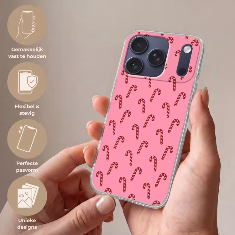 Telefoonhoesje - Kerst - Roze - Zuurstok - Rood — 4