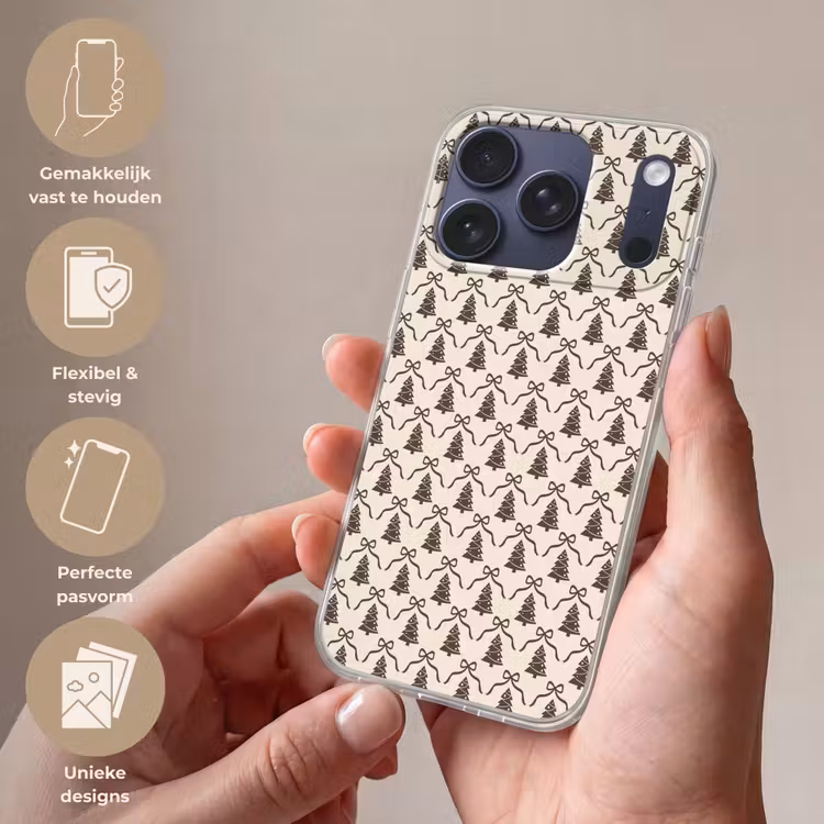 Telefoonhoesje - Kerst - Taupe - Crème - Strik — 4