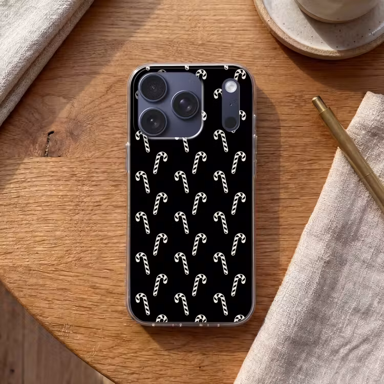 Telefoonhoesje - Kerst - Zwart - Wit - Zuurstok — 2