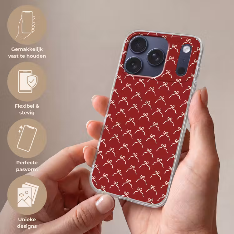 Telefoonhoesje - Strik - Kerst - Rood - Wit — 4