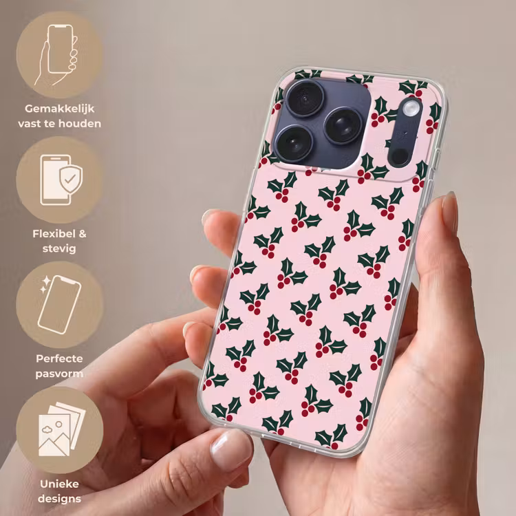 Telefoonhoesje - Kerst - Hulst - Groen - Roze — 4