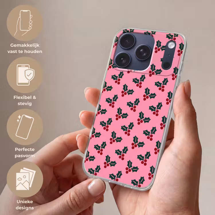 Telefoonhoesje - Roze - Kerst - Hulst — 4