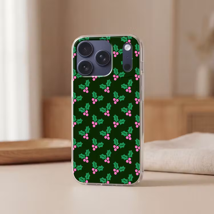 Telefoonhoesje - Hulst - Groen - Roze - Kerst — 3
