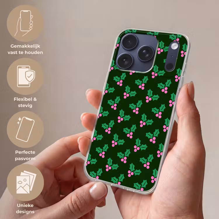 Telefoonhoesje - Hulst - Groen - Roze - Kerst — 4