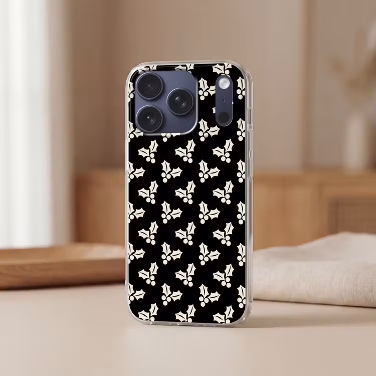 Telefoonhoesje - Kerst - Zwart - Wit - Hulst — 3