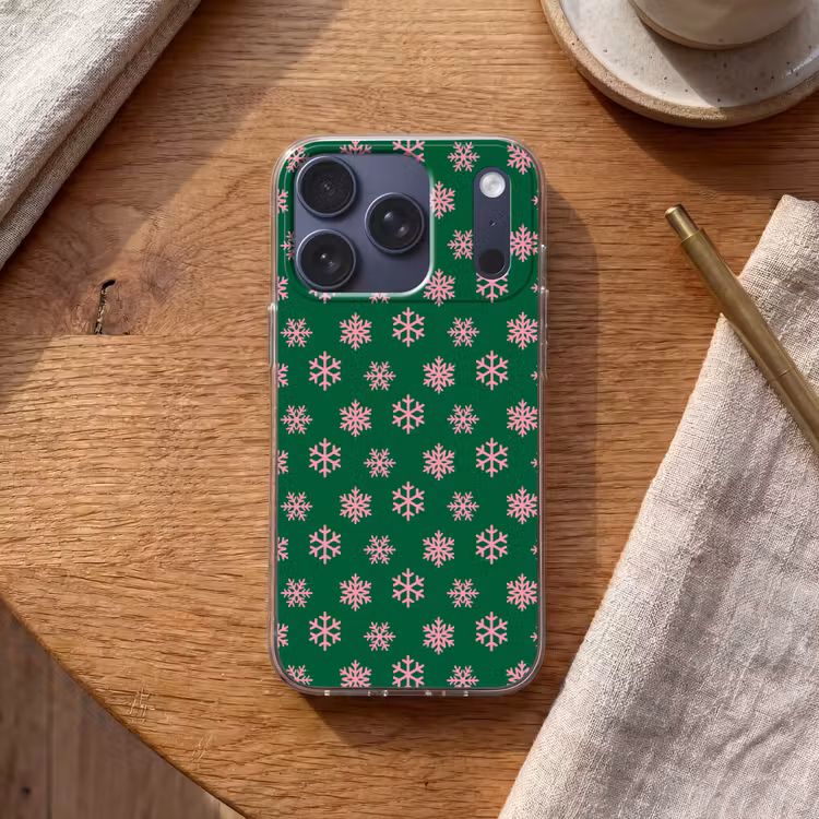 Telefoonhoesje - Sneeuwvlok - Groen - Roze - Kerst — 2