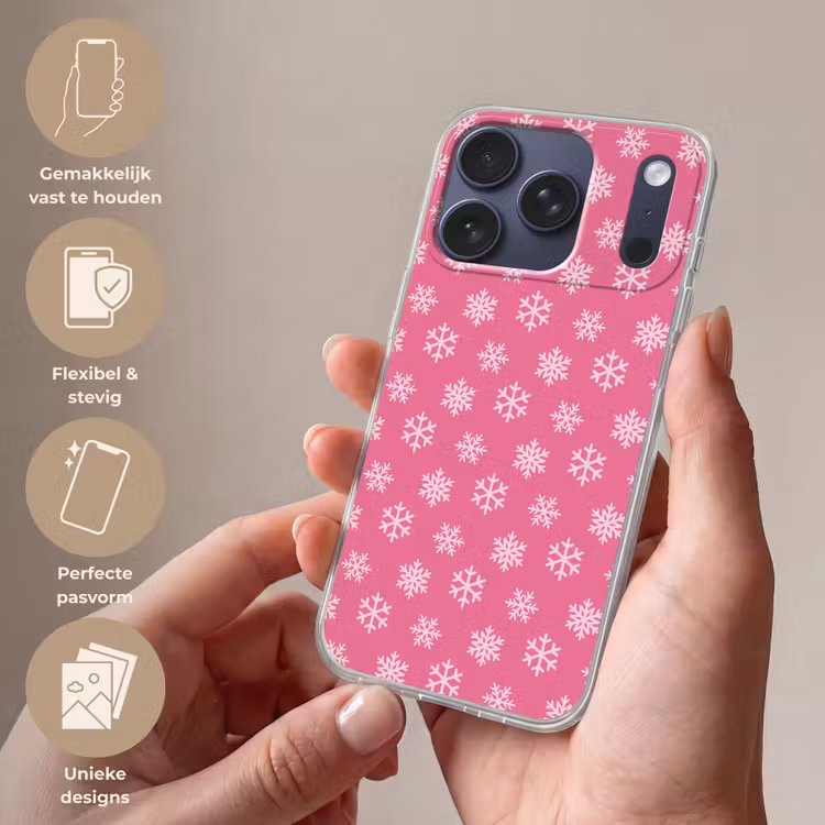 Telefoonhoesje - Sneeuwvlok - Kerst - Roze — 4