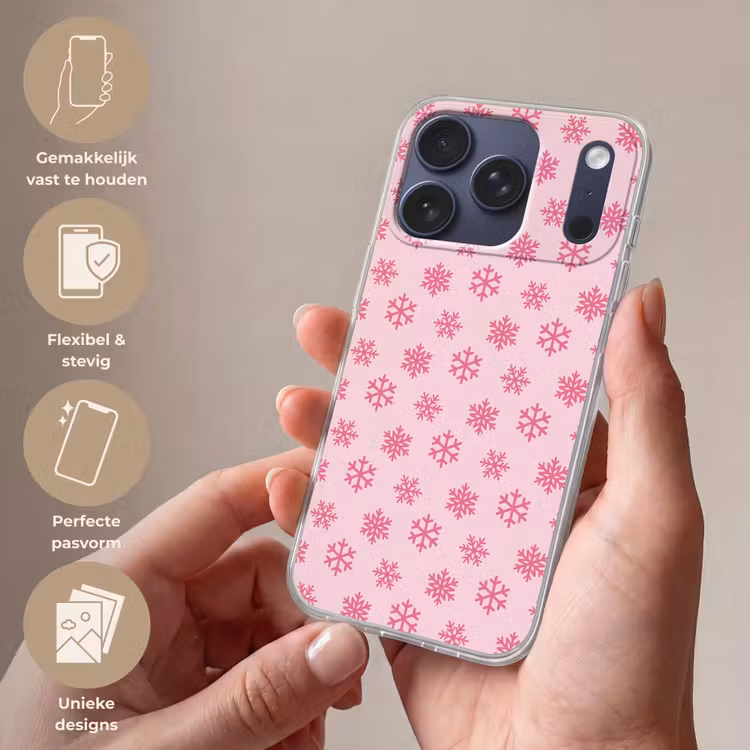 Telefoonhoesje - Sneeuwvlok - Roze - Kerst — 4
