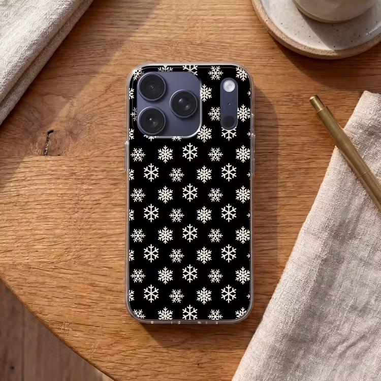 Telefoonhoesje - Sneeuwvlok - Zwart - Wit - Kerst — 2