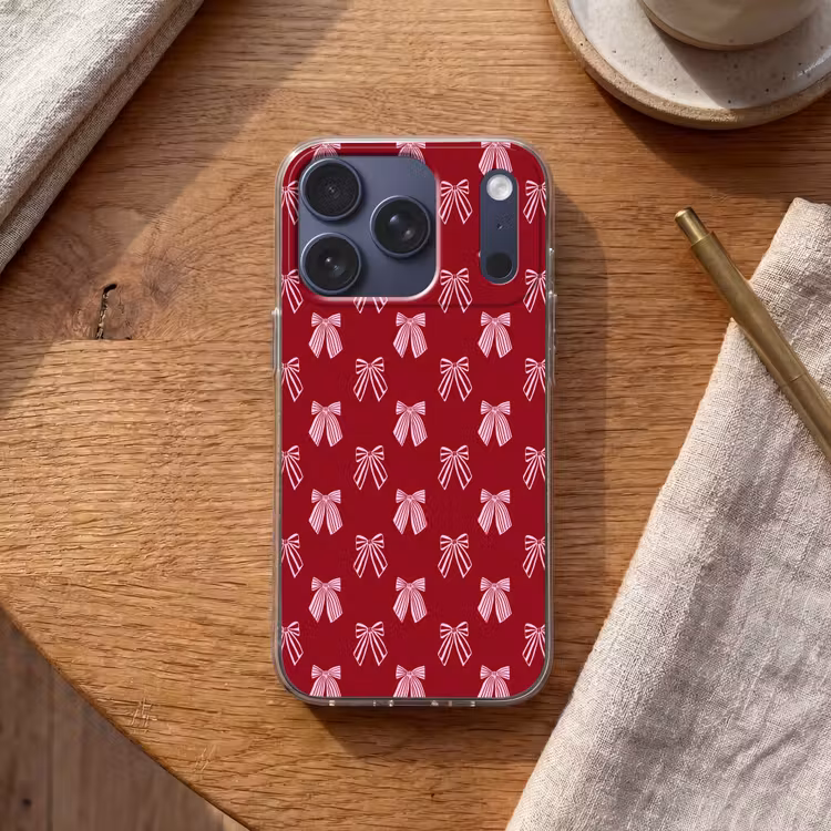 Telefoonhoesje - Strikken - Kerst - Burgundy - Roze — 2