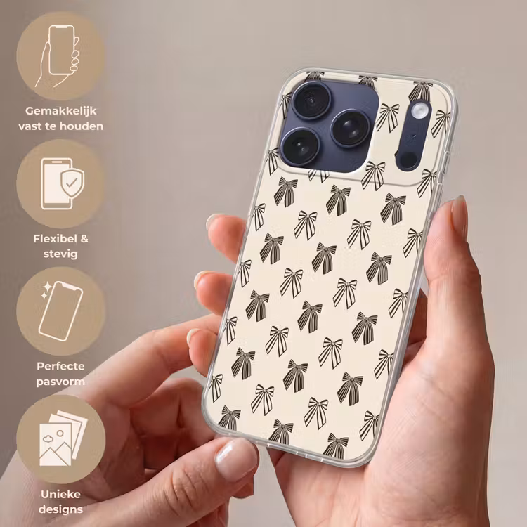 Telefoonhoesje - Strikken - Kerst - Crème - Zwart — 4