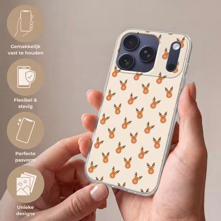 Telefoonhoesje - Rendieren - Kerst - Crème - Roze — 4