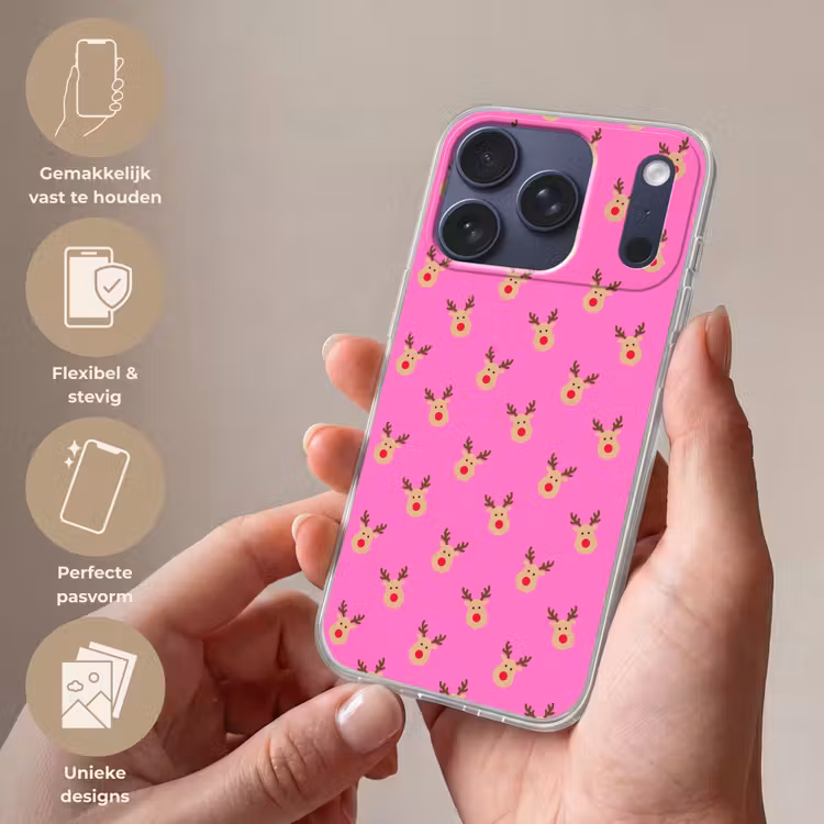 Telefoonhoesje - Rendieren - Kerst - Neon - Roze — 4