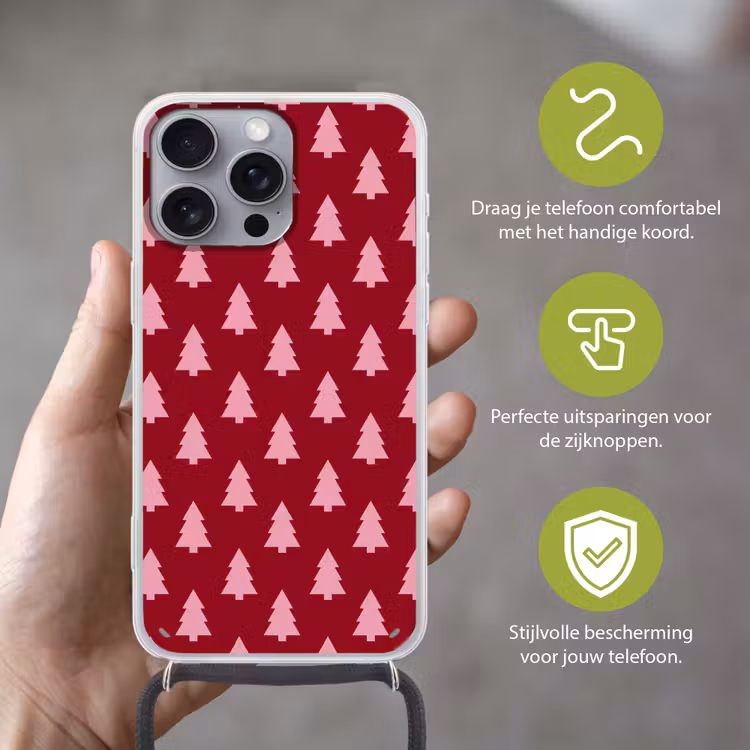Telefoonhoesje met koord - Kerstboom - Burguny - Roze — 4