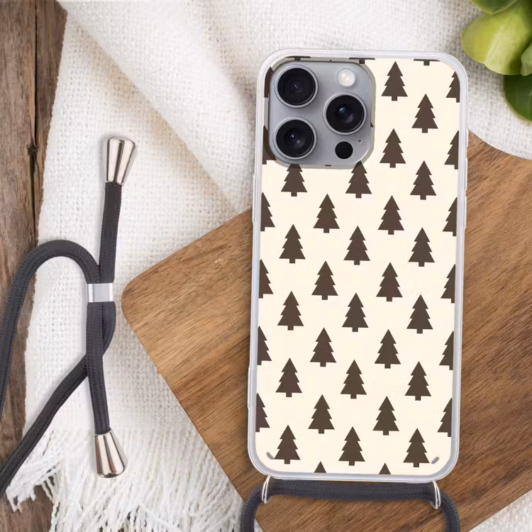 Telefoonhoesje met koord - Kerstboom - Crème - Grijs — 3