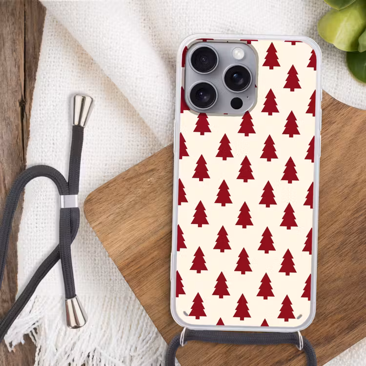 Telefoonhoesje met koord - Kerstboom - Crème - Rood — 3